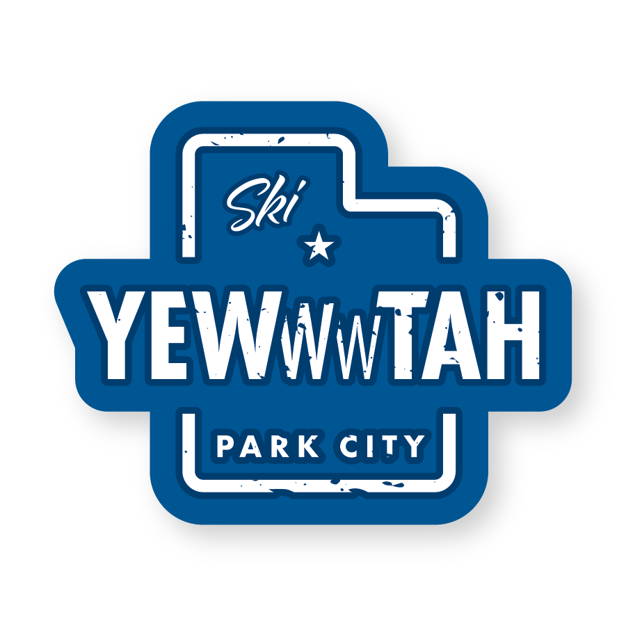 Logo for Ski Park City Yewwwtah with blue and white design