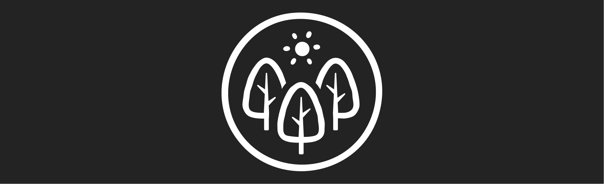 White circular yewwwtah icon with group of trees on a black background