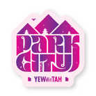 Sticker with 'Park City Utah Yewwwtah' text and mountain design on a white background