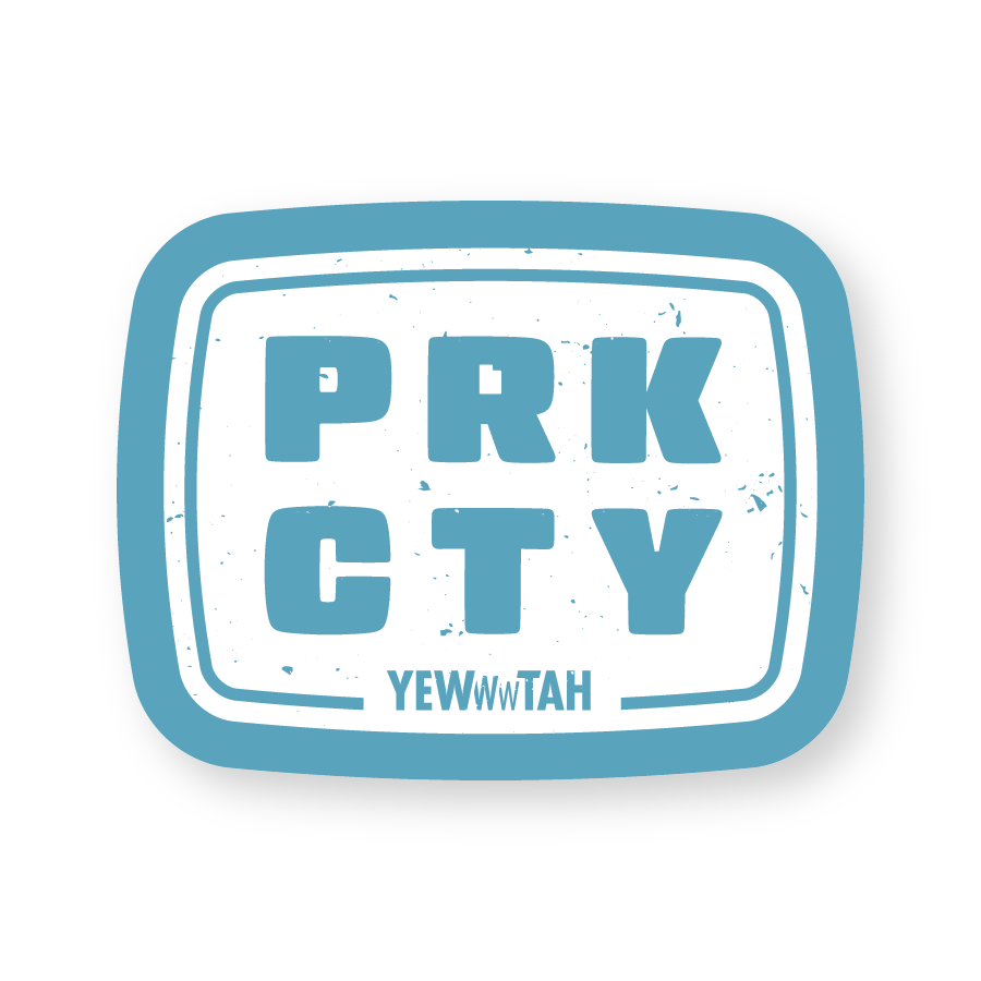 Blue and white 'PRK CTY YEWWTAH' logo on a light blue background